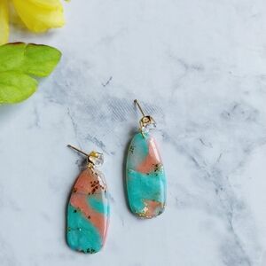 OpalGlaze Clay Earrings Turquoise Mint and Pin Gold Hand crafted Earrings